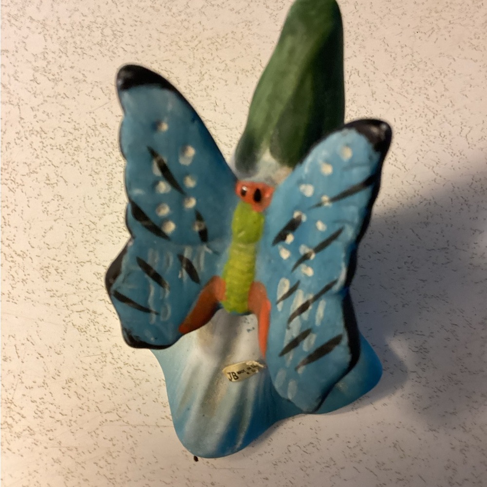 Colorful Butterfly Figurine bell, vintage porcelain bell,
